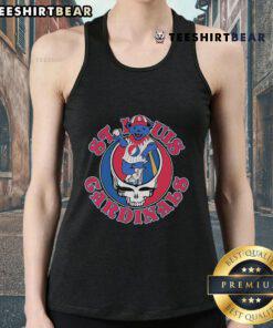 Alt Text: Stylish St. Louis Cardinals X Grateful Dead bear skull tank top featuring vibrant graphics and a trendy design.