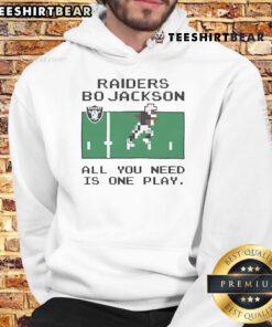 Alt Text: Top Tecmo Bowl Raiders Bo Jackson hoodie featuring 'All You Need Is One Play' design for retro gaming fans.