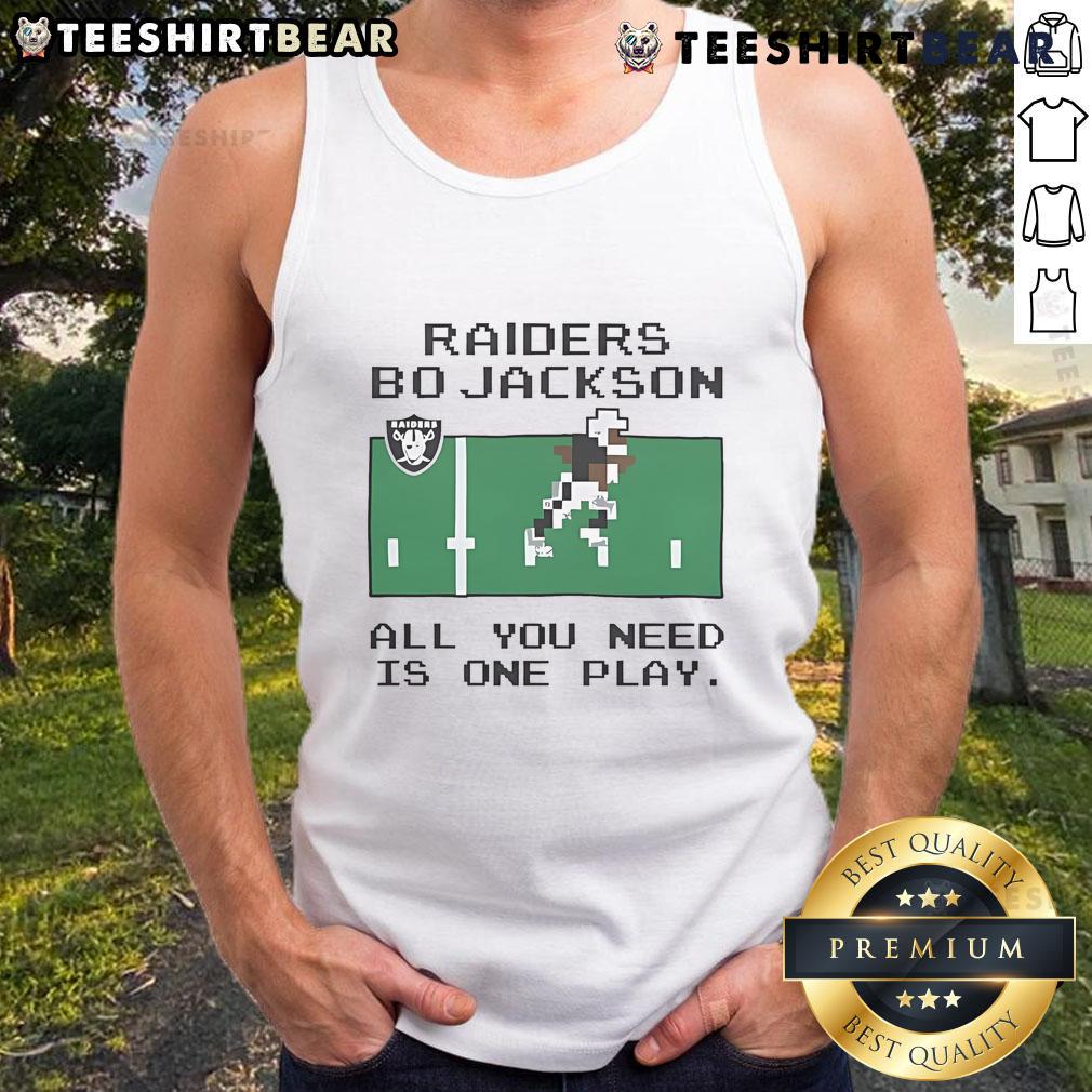 Top Tecmo Bowl Raiders Bo Jackson tank top featuring iconic one-play gameplay design for fans and gamers.