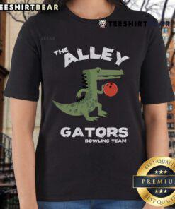 Alt Text: Top The Alley Gators Bowling Team Ladies Tee featuring vibrant colors and sporty design for bowling enthusiasts.