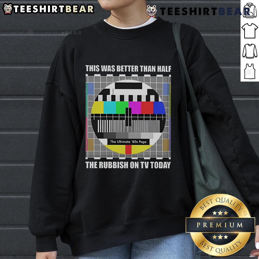 Alt Text: Retro sweatshirt featuring 'Top: The Ultimate 80s Page' design, perfect for nostalgic fans of 80s pop culture.