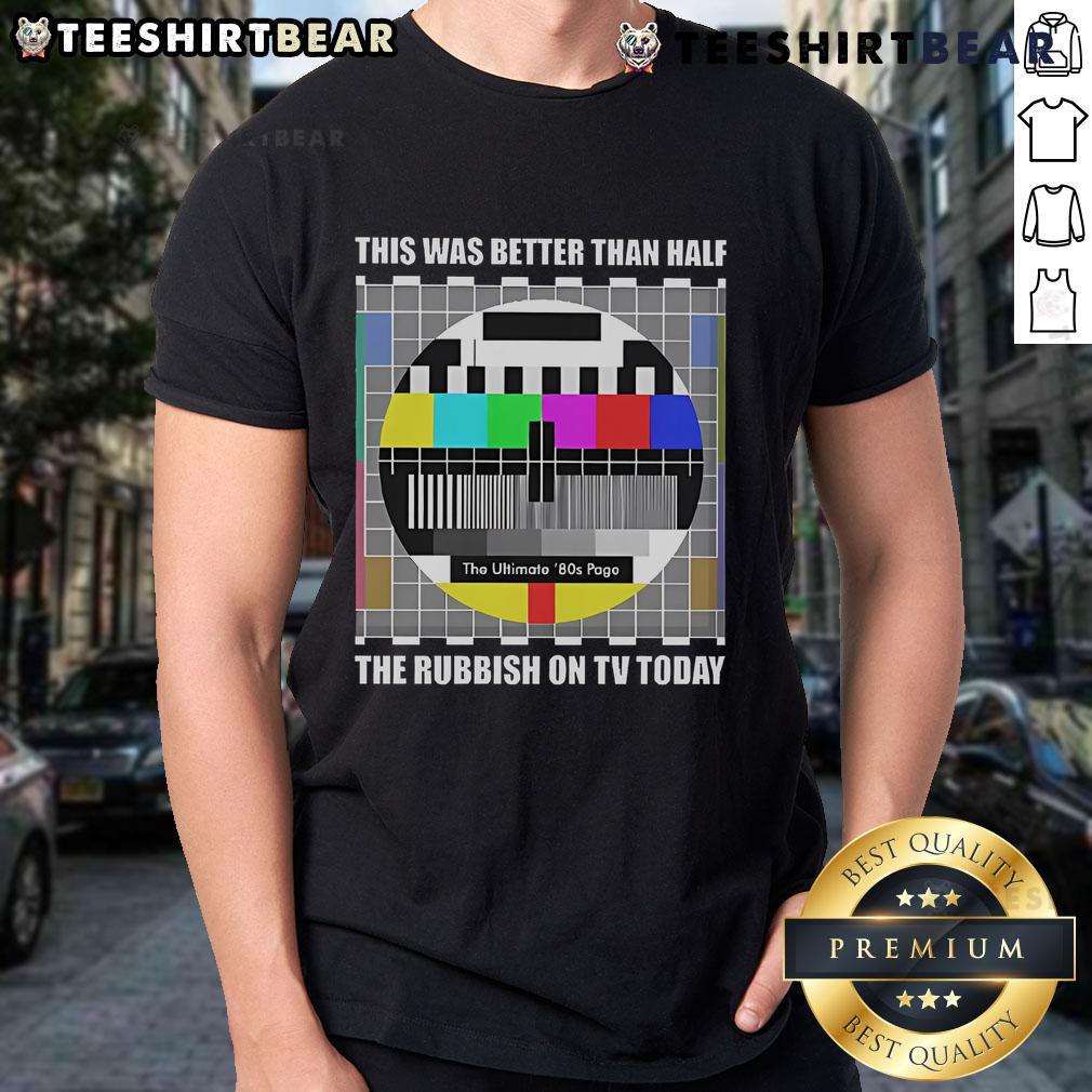 Alt Text: Top The Ultimate 80s Page T-Shirt featuring retro graphics, highlighting nostalgia for 80s TV shows and culture.