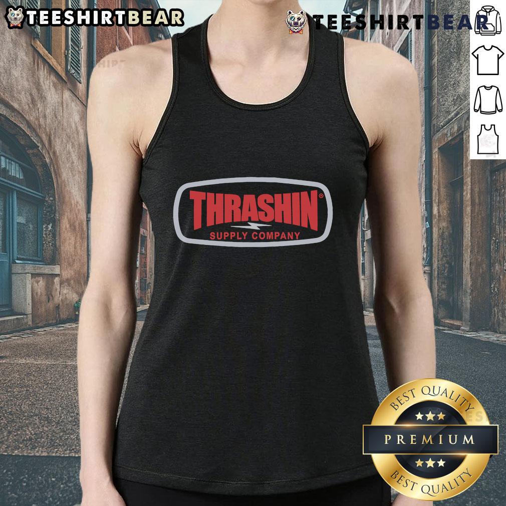 Top Thrashin Supply Company badge tank top featuring a stylish design and vibrant colors, perfect for casual wear.