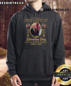 Top Trump hoodie featuring 'Reading Tariffs Liberation Day' design, celebrating fair trade in a vibrant golden age style.