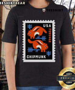 Top USA Chipmunk Stamp Ladies Tee featuring a playful chipmunk design on soft, comfortable fabric for casual wear.