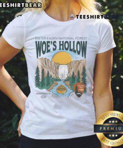 Alt Text: Top Woes Hollow retro vintage national park aesthetic ladies tee in soft fabric with a scenic graphic design.