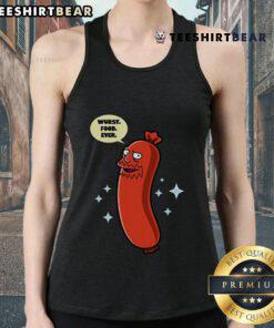 Funny tank top featuring Top Wurst Food Ever with a playful sausage graphic, perfect for food lovers and humor enthusiasts.