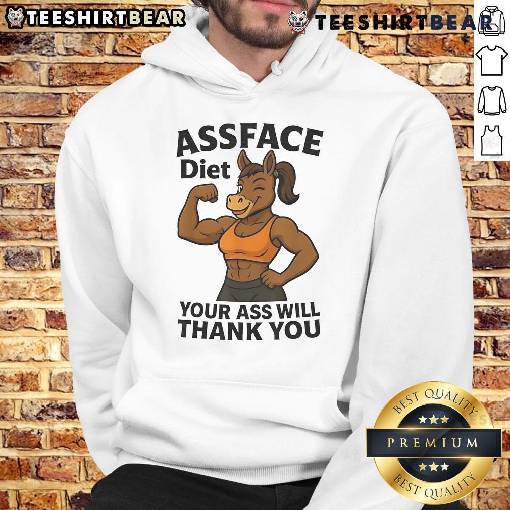 Awesome Assface Diet hoodie featuring a ripped donkey design, perfect for fitness enthusiasts and humor lovers.