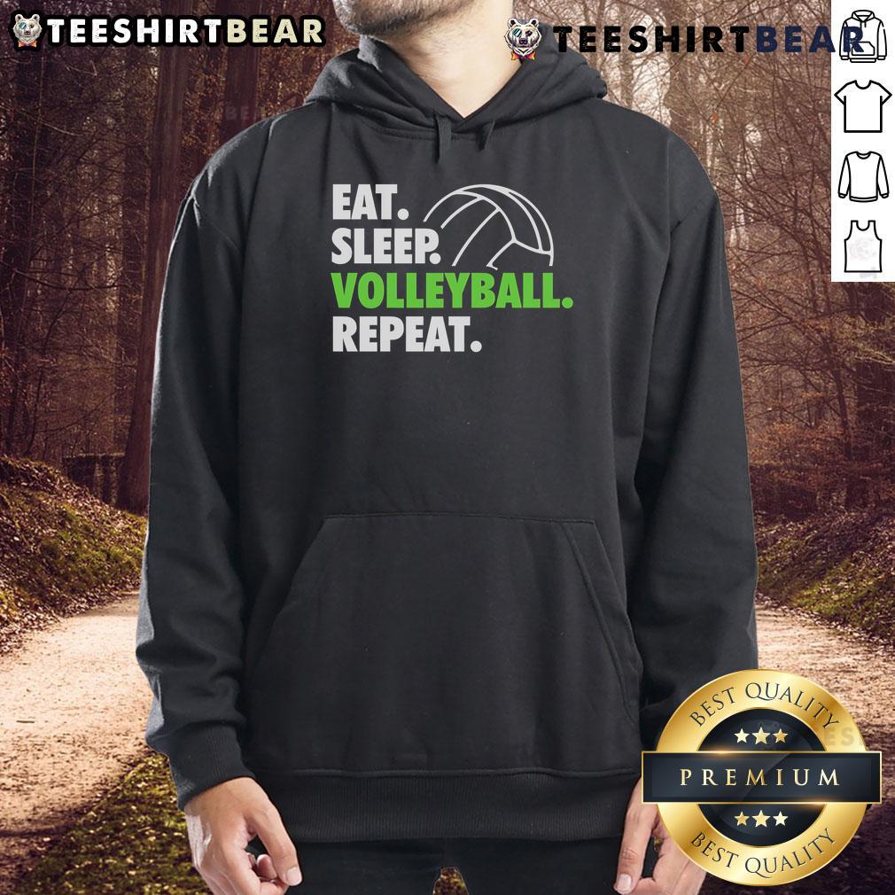 Alt Text: Awesome Eat Sleep Volleyball Repeat Premium Hoodie featuring a stylish design for volleyball enthusiasts.
