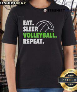 Awesome Eat Sleep Volleyball Repeat Premium Ladies Tee in vibrant colors, perfect for volleyball enthusiasts.