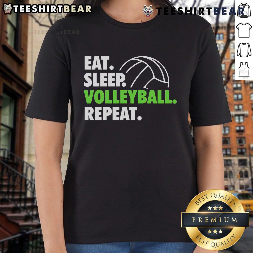 Awesome Eat Sleep Volleyball Repeat Premium Ladies Tee in vibrant colors, perfect for volleyball enthusiasts.