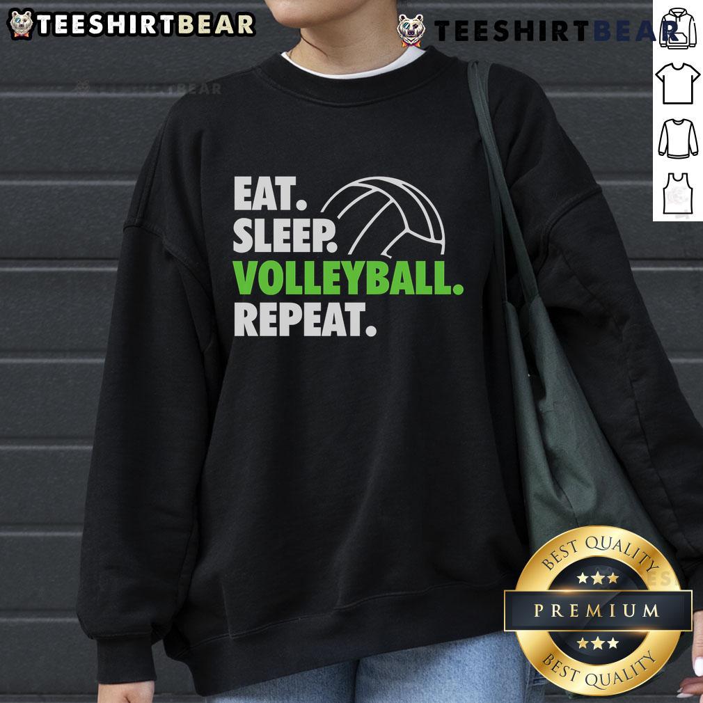 Alt Text: Awesome Eat Sleep Volleyball Repeat Premium Sweatshirt in vibrant colors for volleyball enthusiasts and athletes.