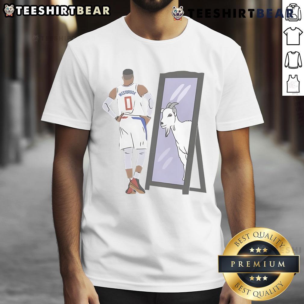 Alt Text: Awesome Russell Westbrook Mirror Goat Los Angeles T-Shirt featuring bold graphics and vibrant colors for fans.