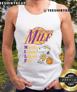 Alt Text: Awesome Snoopy LA Milf tank top for passionate Lakers fans, featuring a fun design celebrating team spirit.