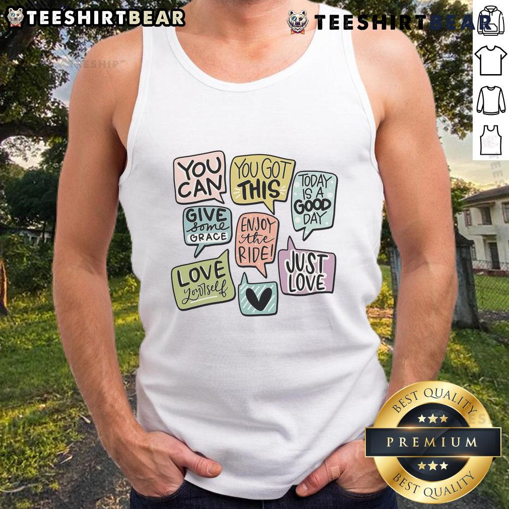 Cute motivational speech bubbles tank top featuring colorful designs and inspiring quotes for a positive vibe.