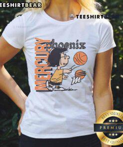 Alt Text: Cute Peanuts Marcie x Phoenix Mercury ladies tee featuring vibrant graphics and a stylish fit for fans.