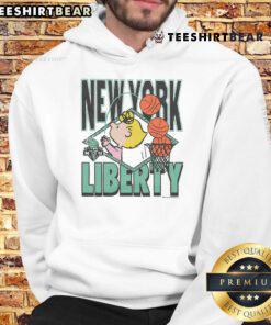 Cute Peanuts Sally x New York Liberty hoodie featuring vibrant colors and playful design for fans and collectors.