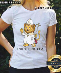Cute Pope Leo XIV Tiger Ladies Tee featuring a playful tiger graphic on a stylish women's shirt.