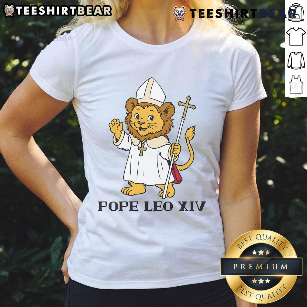 Cute Pope Leo XIV Tiger Ladies Tee featuring a playful tiger graphic on a stylish women's shirt.