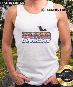 Alt Text: Cute raven graphic on a 'Two Wrongs Don't Make a Right' tank top, perfect for casual wear and unique style.