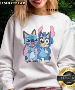 Cute Stitch and Bluey costume sweatshirt featuring vibrant designs, perfect for fans of Bluey and playful fashion.