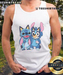 Adorable Stitch and Bluey costume tank top featuring vibrant colors and fun designs, perfect for kids' dress-up.