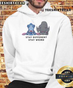 Alt Text: Cute Stitch and Toothless design on a 'Stay Different, Stay Weird' hoodie, perfect for unique style lovers.