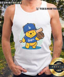Cute Winnie the Pooh LA Dodgers tank top featuring Pooh in Dodgers gear, perfect for baseball fans and Pooh lovers.