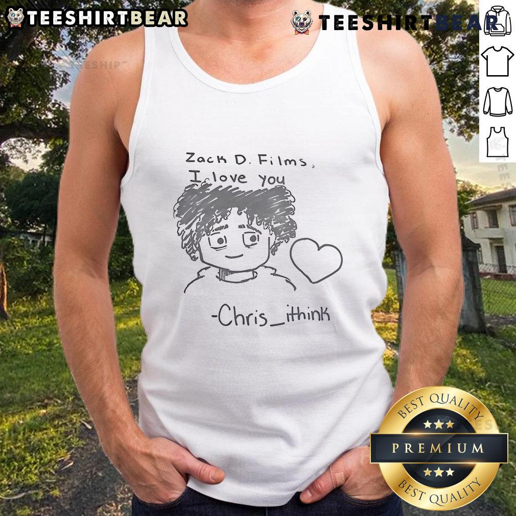 Cute Zack D Films I Love You Chris tank top featuring a fun design, perfect for casual wear and expressing affection.