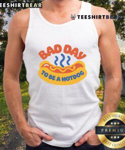 Funny bad day to be a hot dog tank top featuring a humorous graphic of a distressed hot dog character.