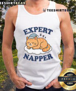 Funny cat expert napper in a tank top, showcasing sarcasm and humor with a playful expression. Perfect for cat lovers!