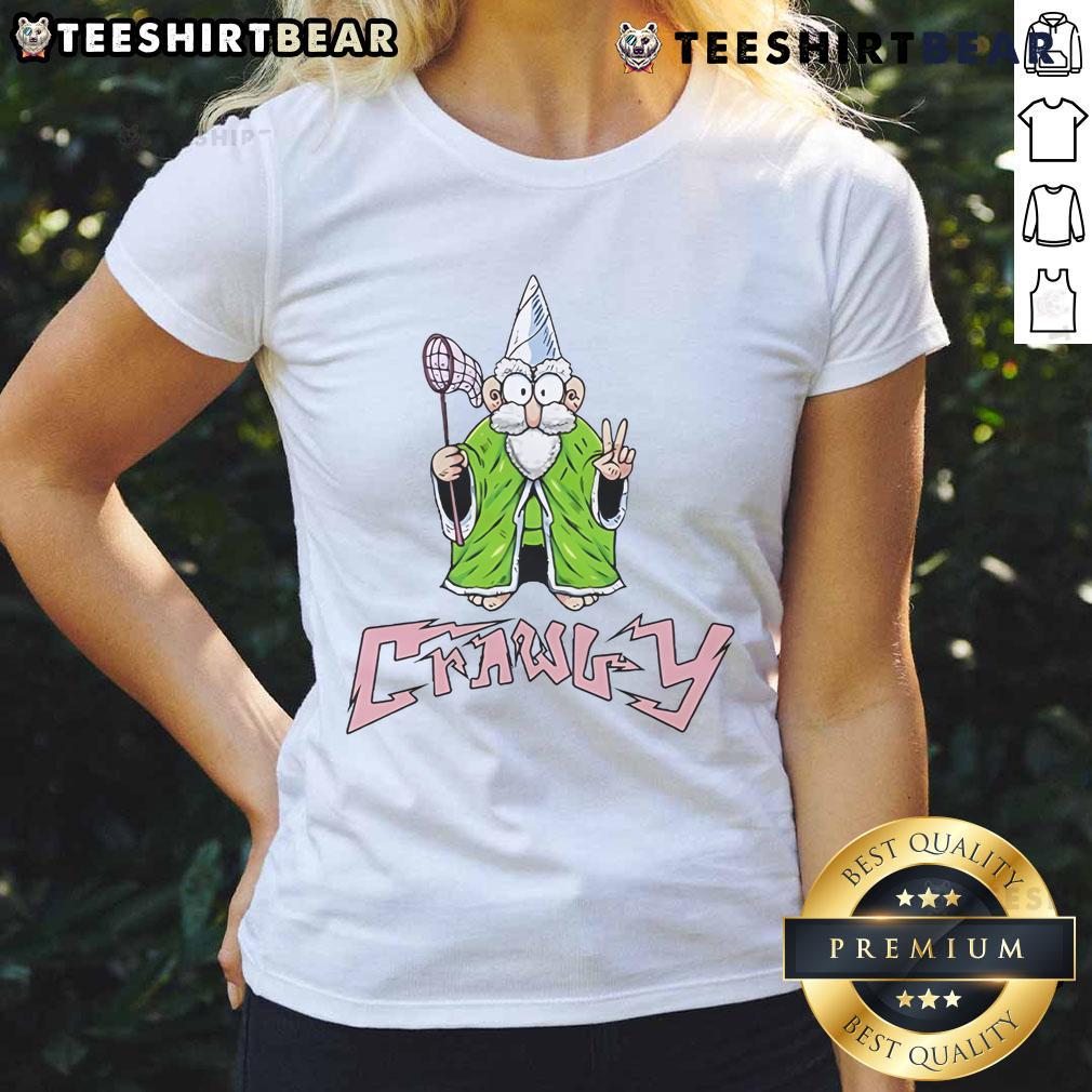 Funny Crawly Gnome Ladies Tee featuring whimsical gnome illustrations for a playful and unique shirt design.