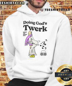 Funny Doing God's Twerk Worship hoodie featuring a vibrant design of a cartoon angel twerking, perfect for humor lovers.