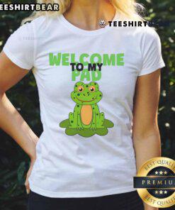 Funny frog on a lily pad graphic tee for ladies, perfect for humor lovers and casual wear enthusiasts.
