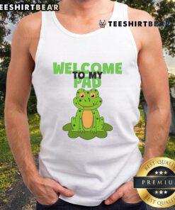 Funny frog on a lily pad graphic tank top, perfect for casual wear and summer vibes. Welcome to my pad!