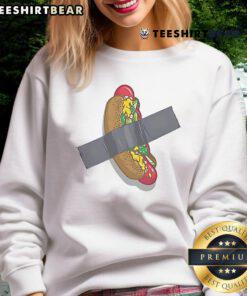 Funny hot dog sweatshirt featuring Chicago tape design, perfect for casual wear and food lovers.