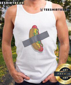 Funny hot dog Chicago tape tank top design featuring vibrant graphics and playful typography for food lovers.