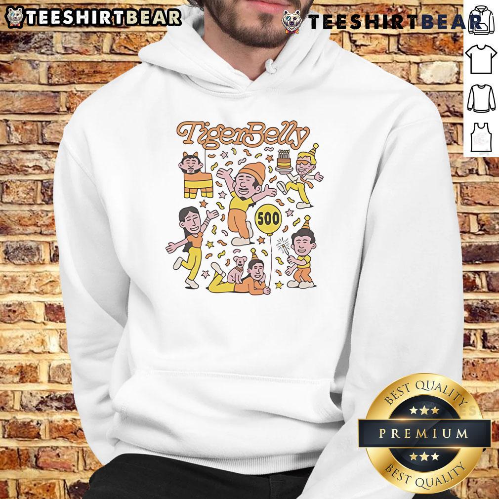 Funny Tigerbelly 500 Hoodie featuring a playful design, perfect for fans of the popular podcast and cozy streetwear.
