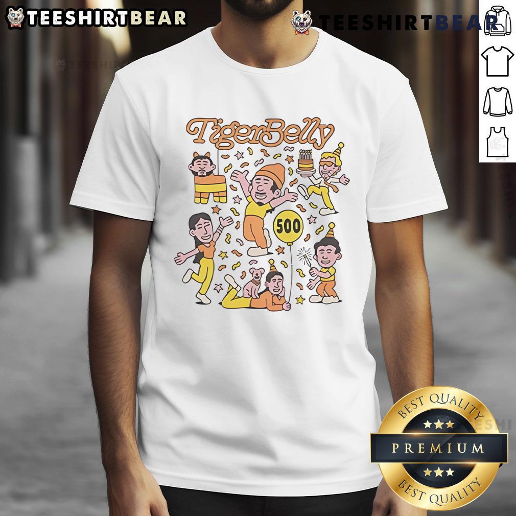 Alt Text: Funny Tigerbelly 500 T-Shirt featuring a playful design, perfect for fans of comedy and unique apparel.