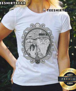 Funny Wizard mirror selfie on a ladies tee, showcasing a whimsical design perfect for magic lovers and selfie enthusiasts.