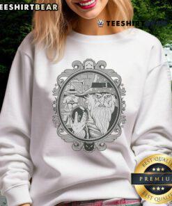 Alt Text: Funny wizard mirror design on sweatshirt, featuring 'My First Selfie' text, perfect for quirky fashion lovers.
