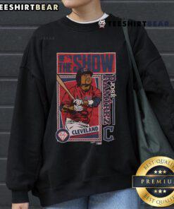 Jose Ramirez sweatshirt from MLB The Show, featuring the Guardians logo, perfect for baseball fans and gamers.