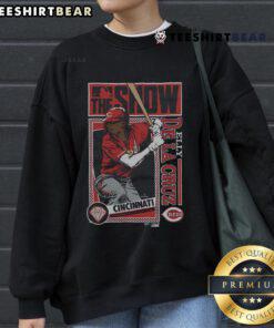 Elly De La Cruz sweatshirt featuring Cincinnati Reds logo from MLB The Show, perfect for baseball fans and gamers.