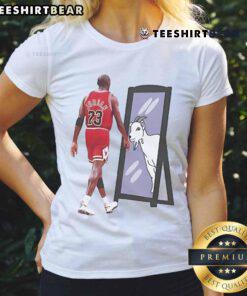 Good Michael Jordan GOAT mirror ladies tee featuring a stylish graphic of MJ, perfect for basketball and fashion fans.