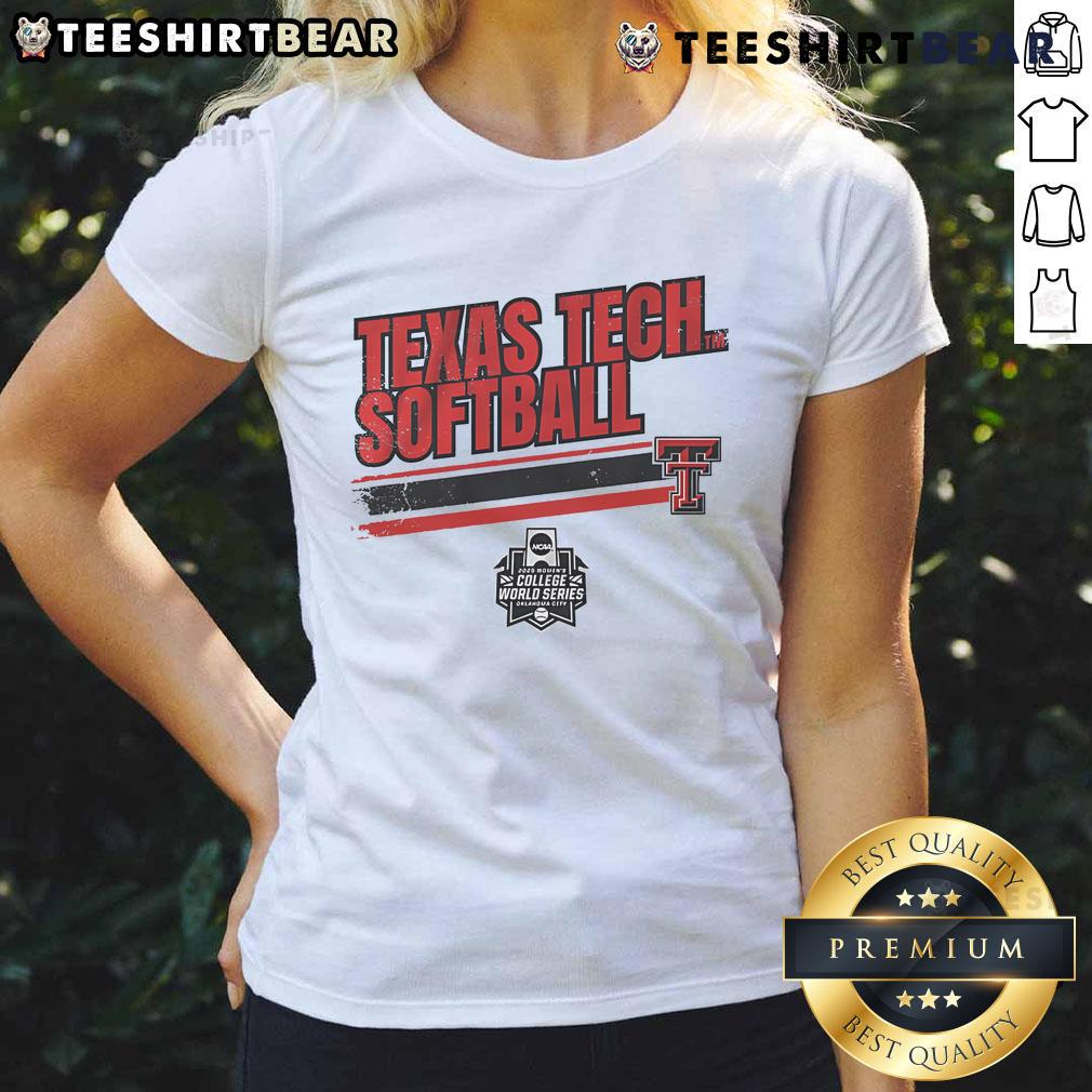Alt Text: Good Texas Tech Softball Women's College World Series Stripe Ladies Tee in vibrant colors, perfect for fans.