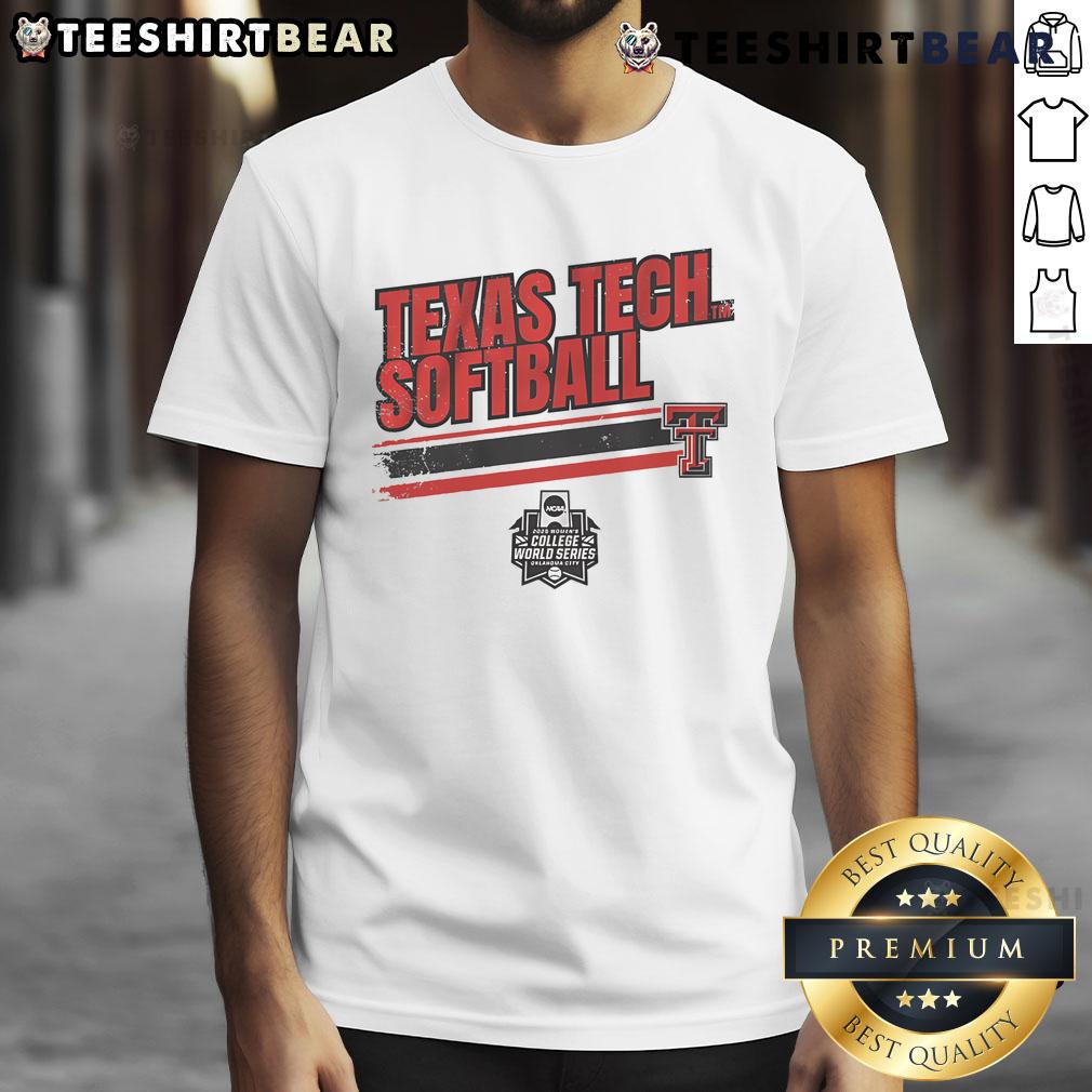 Good Texas Tech Softball Women's College World Series stripe t-shirt featuring team colors and logo for passionate fans.