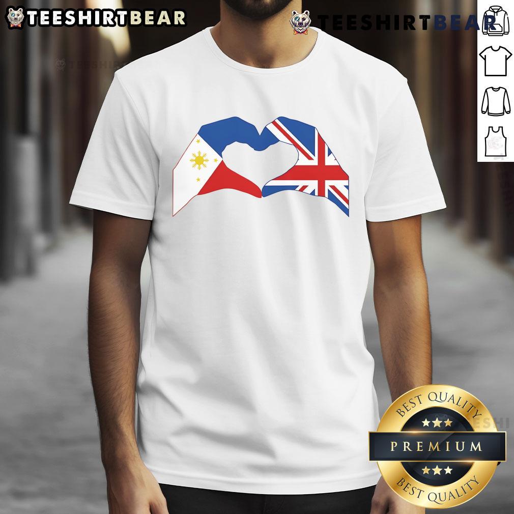 Good We Heart Philippines and UK Patriot Series Love Hand T-Shirt design featuring heart graphics and patriotic themes.