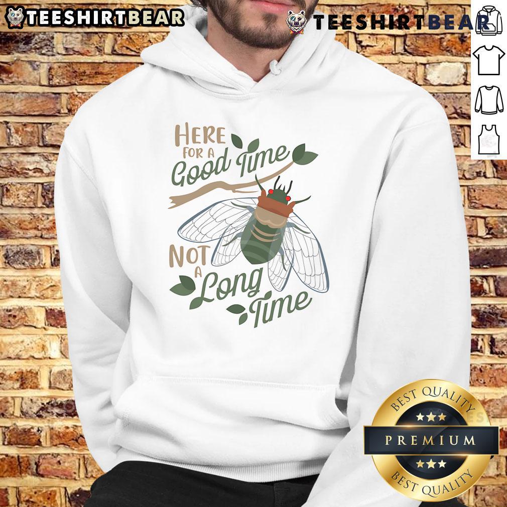 Happy Cicadas Here For A Good Time Hoodie featuring vibrant cicada graphics on a cozy, stylish hoodie design.