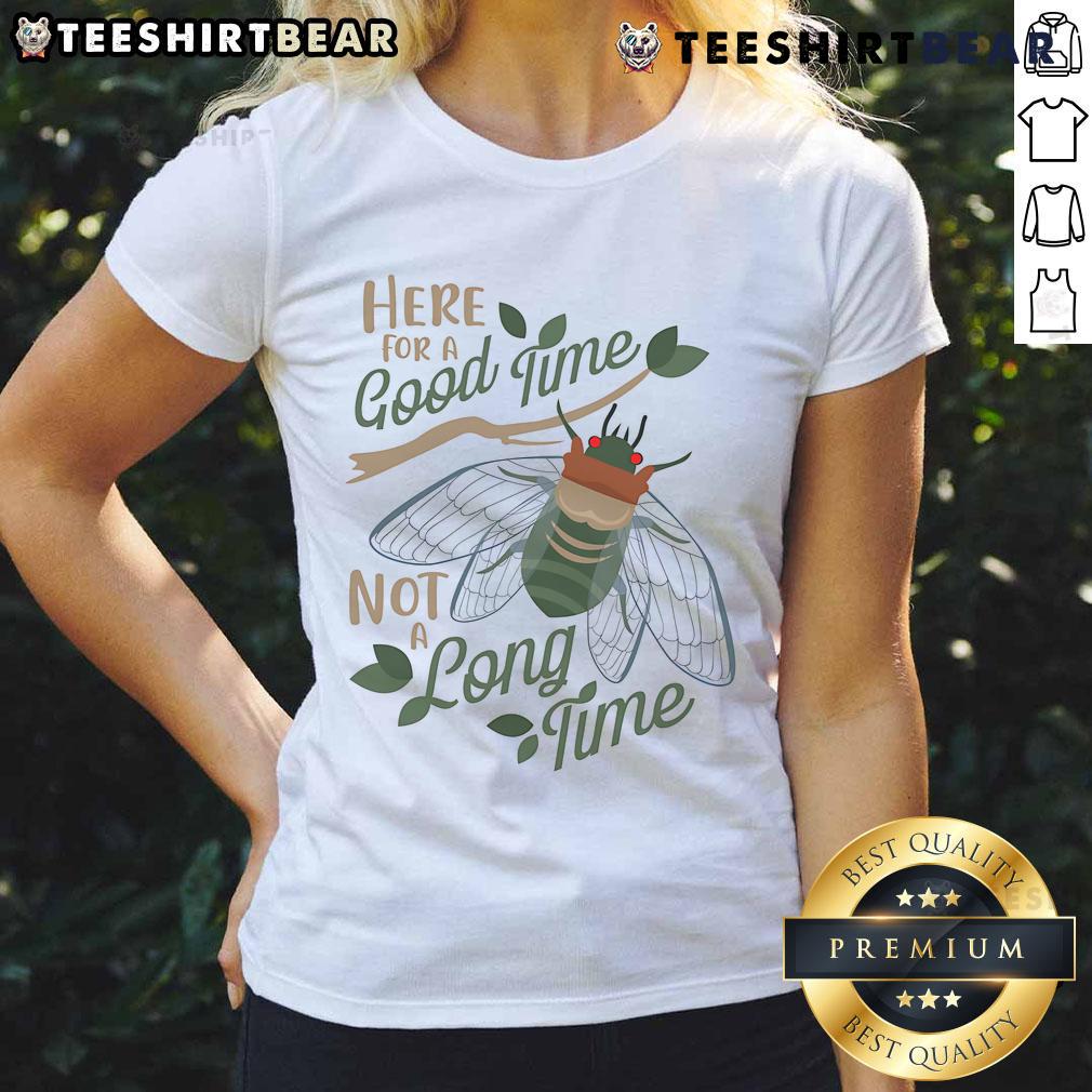Happy cicadas graphic on a stylish ladies tee, perfect for summer fun and outdoor adventures.