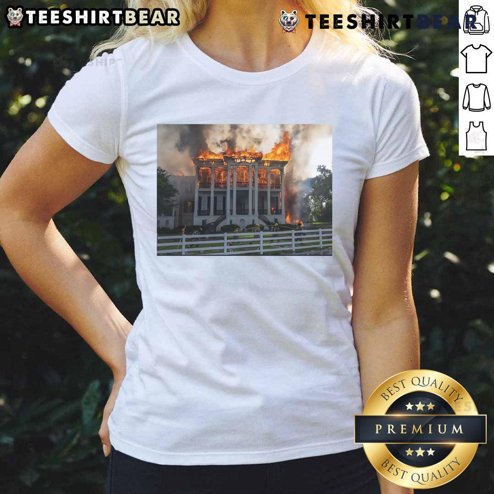 Alt Text: Hot Nottoway Plantation Fire Ladies Tee showcasing a vibrant design inspired by Southern plantation history.